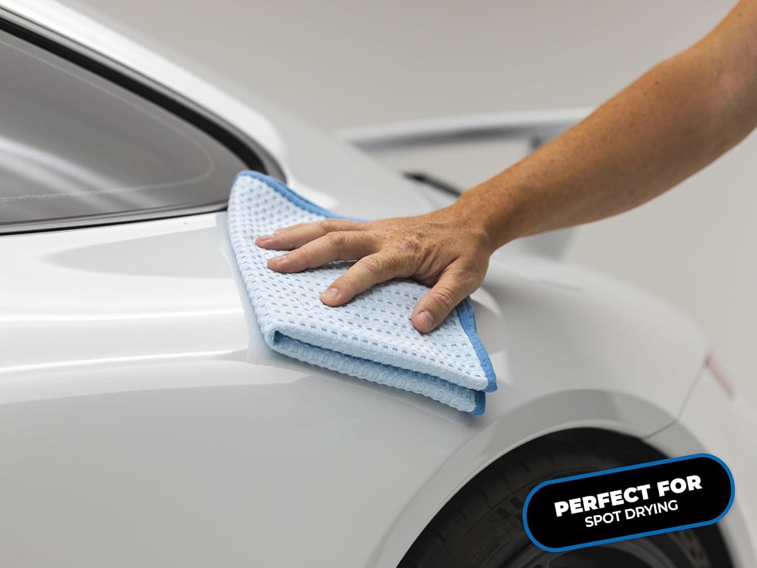 imageThe Rag Company  Dry Me A River  Professional Korean 7030 Blend Microfiber WaffleWeave Drying ampamp Detailing Towels Soft Suede Edges 390gsm 16in x 24in Light Blue 3PackLight Blue