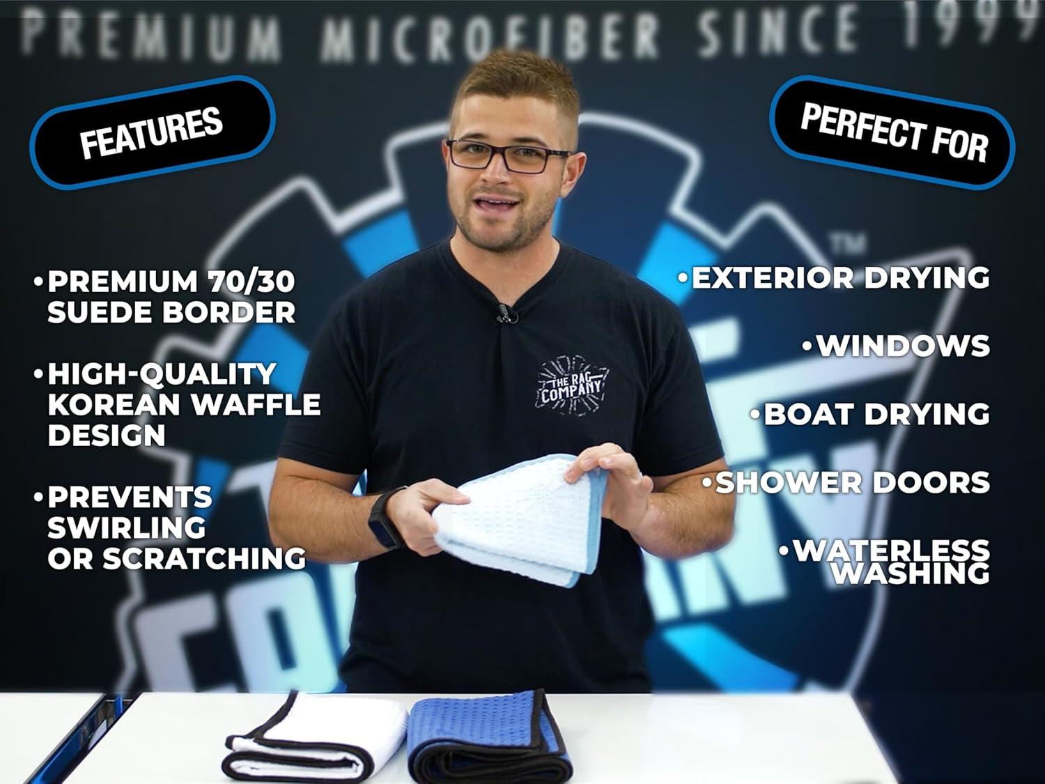 imageThe Rag Company  Dry Me A River  Professional Korean 7030 Blend Microfiber WaffleWeave Drying ampamp Detailing Towels Soft Suede Edges 390gsm 16in x 24in Light Blue 3PackLight Blue