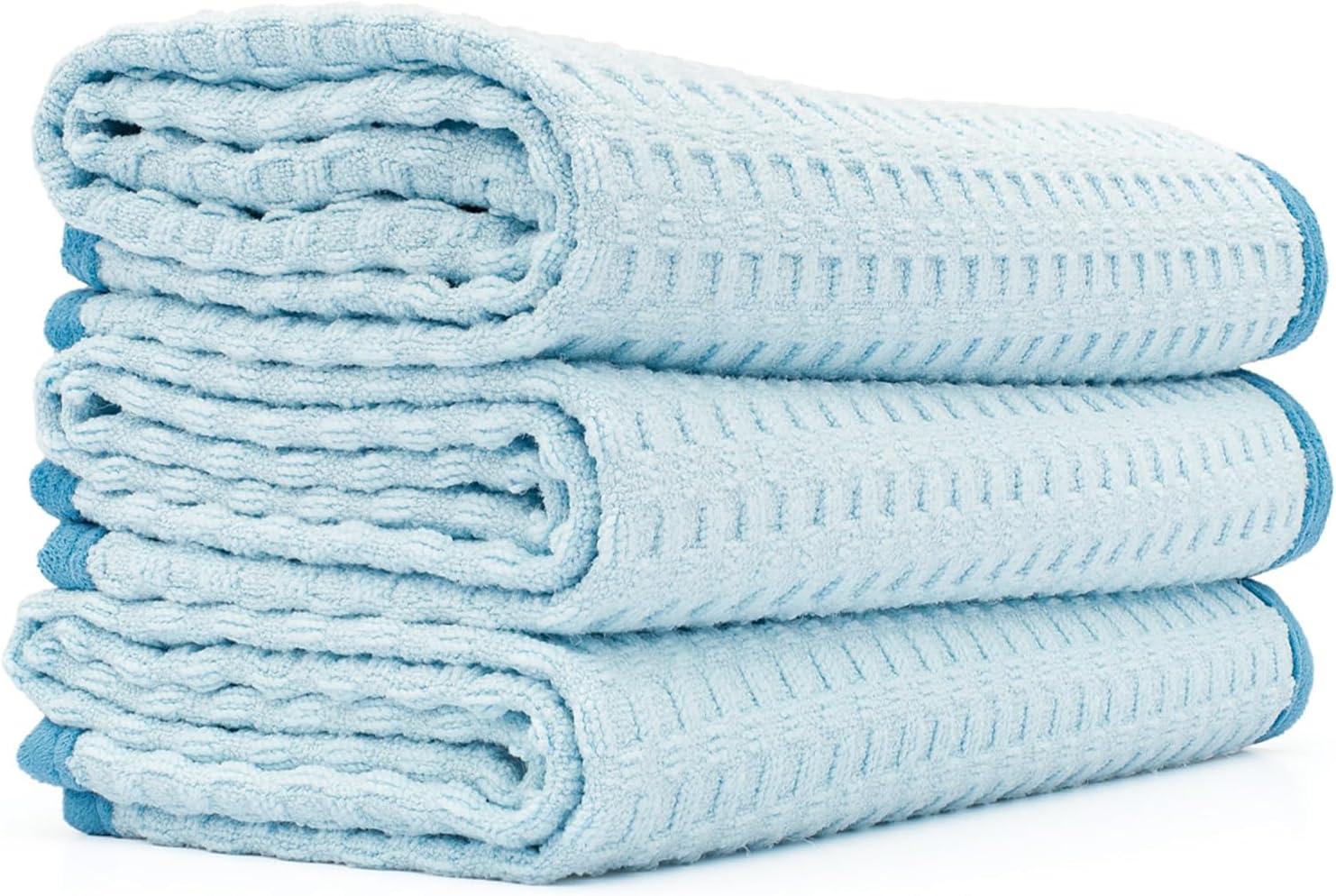 imageThe Rag Company  Dry Me A River  Professional Korean 7030 Blend Microfiber WaffleWeave Drying ampamp Detailing Towels Soft Suede Edges 390gsm 16in x 24in Light Blue 3PackLight Blue