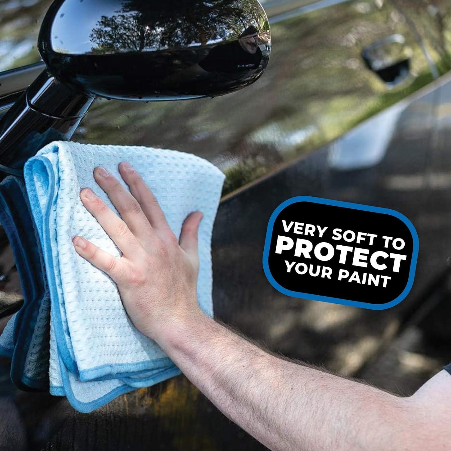 imageThe Rag Company  Dry Me A River  Professional Korean 7030 Blend Microfiber WaffleWeave Drying ampamp Detailing Towels Soft Suede Edges 390gsm 16in x 24in Light Blue 3PackLight Blue