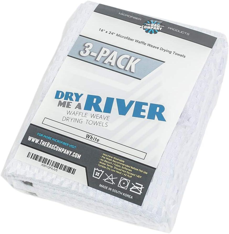 imageThe Rag Company  Dry Me A River  Professional Korean 7030 Blend Microfiber WaffleWeave Drying ampamp Detailing Towels Soft Suede Edges 390gsm 16in x 24in Light Blue 3PackWhite