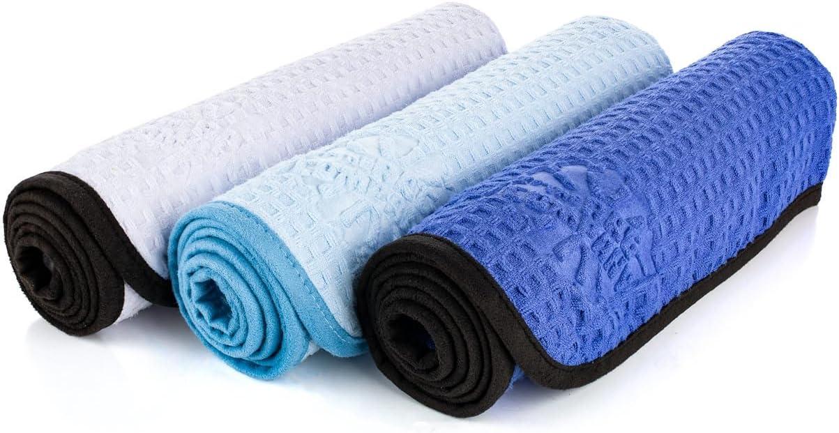 imageThe Rag Company  Dry Me A River  Professional Korean 7030 Blend Microfiber WaffleWeave Drying ampamp Detailing Towels Soft Suede Edges 390gsm 16in x 24in Light Blue 3PackRoyal Blue