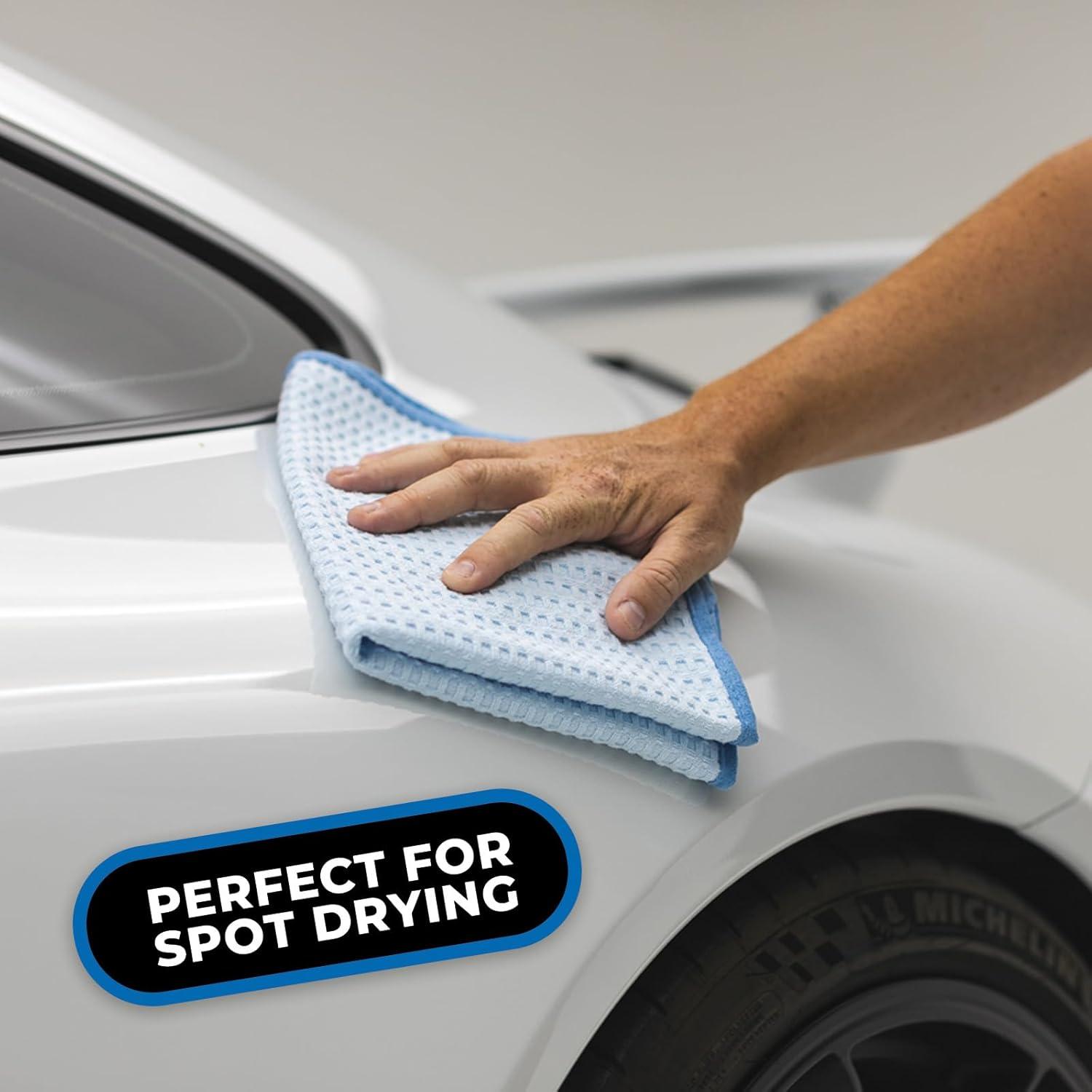 imageThe Rag Company  Dry Me A River  Professional Korean 7030 Blend Microfiber WaffleWeave Drying ampamp Detailing Towels Soft Suede Edges 390gsm 16in x 24in Light Blue 3PackLight Blue