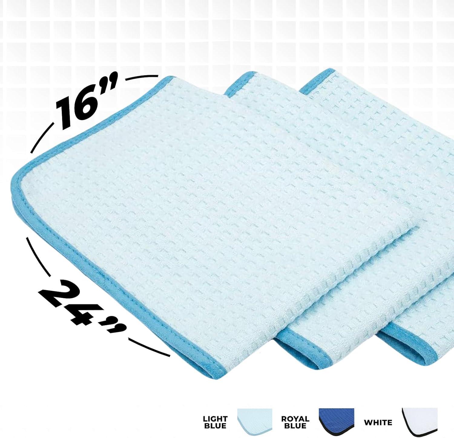 imageThe Rag Company  Dry Me A River  Professional Korean 7030 Blend Microfiber WaffleWeave Drying ampamp Detailing Towels Soft Suede Edges 390gsm 16in x 24in Light Blue 3PackLight Blue