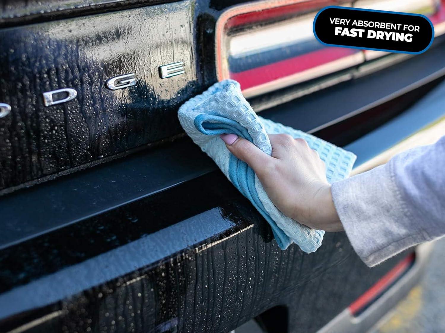 imageThe Rag Company  Dry Me A River  Professional Korean 7030 Blend Microfiber WaffleWeave Drying ampamp Detailing Towels Soft Suede Edges 390gsm 16in x 24in Light Blue 3PackLight Blue