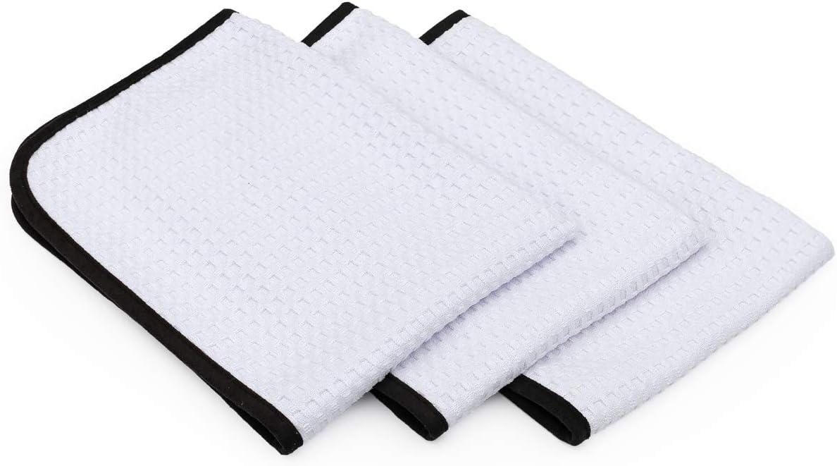 imageThe Rag Company  Dry Me A River  Professional Korean 7030 Blend Microfiber WaffleWeave Drying ampamp Detailing Towels Soft Suede Edges 390gsm 16in x 24in Light Blue 3PackWhite