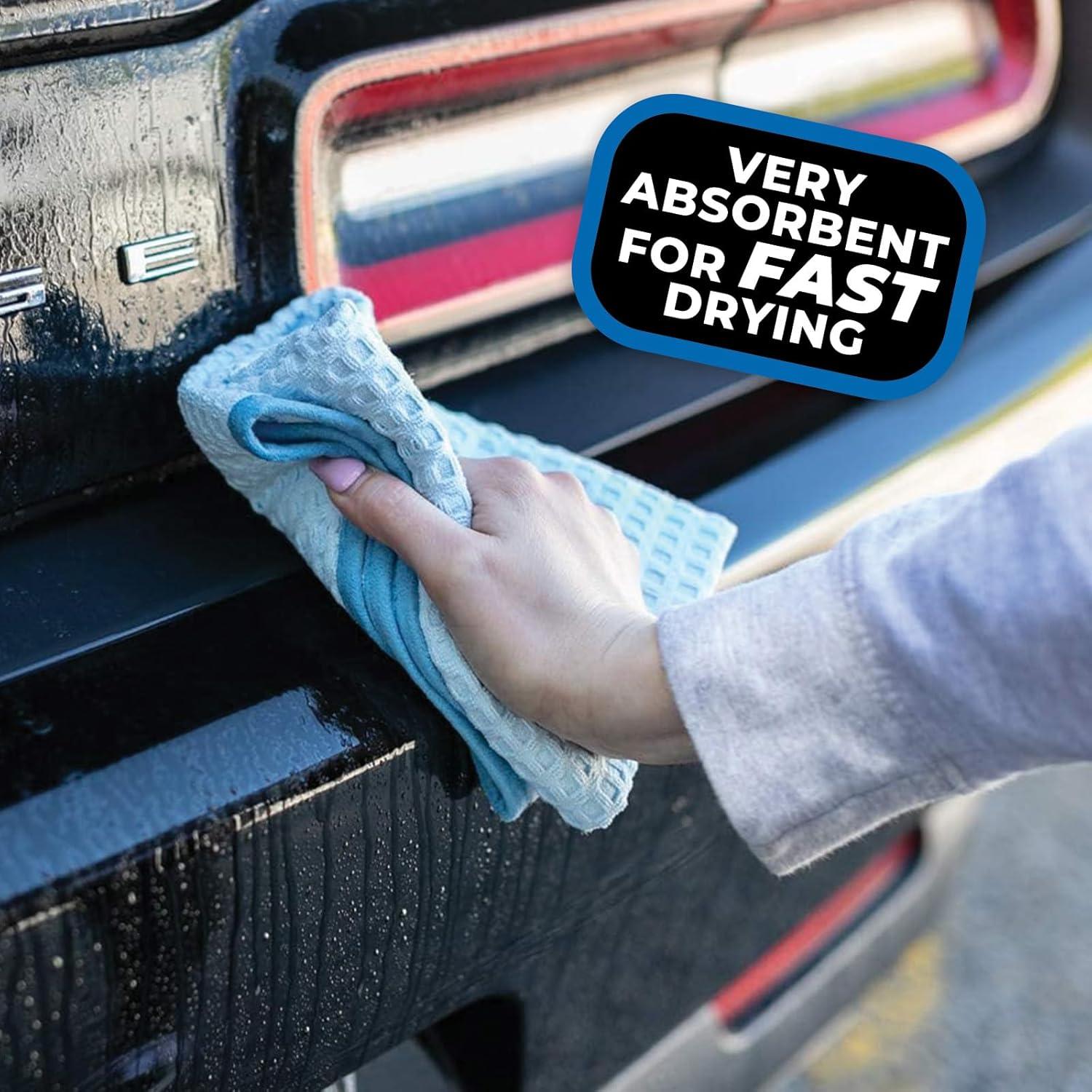 imageThe Rag Company  Dry Me A River  Professional Korean 7030 Blend Microfiber WaffleWeave Drying ampamp Detailing Towels Soft Suede Edges 390gsm 16in x 24in Light Blue 3PackLight Blue