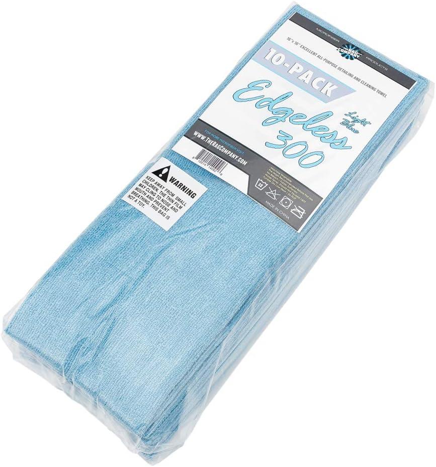 imageThe Rag Company  Edgeless 300  Microfiber Detailing Towels Perfect for Removing Polishes Sealants and Glaze Great for Interior Cleaning and Dirty Jobs 300GSM 16in x 16in Light Blue 10PackLight Blue