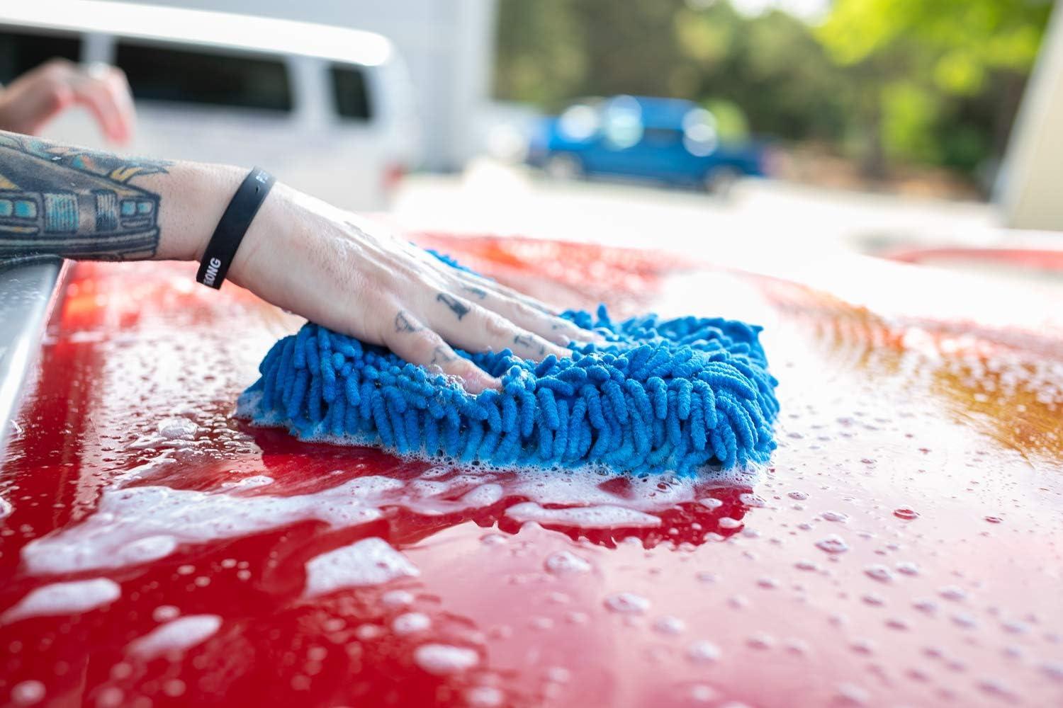 imageThe Rag Company  Premium Chenille Microfiber Knobby Wash Mitts  Perfect for Car Washing and Detailing ScratchFree LintFree DoubleSided Plush and Absorbent Lime Green  Blue 2PackBlue