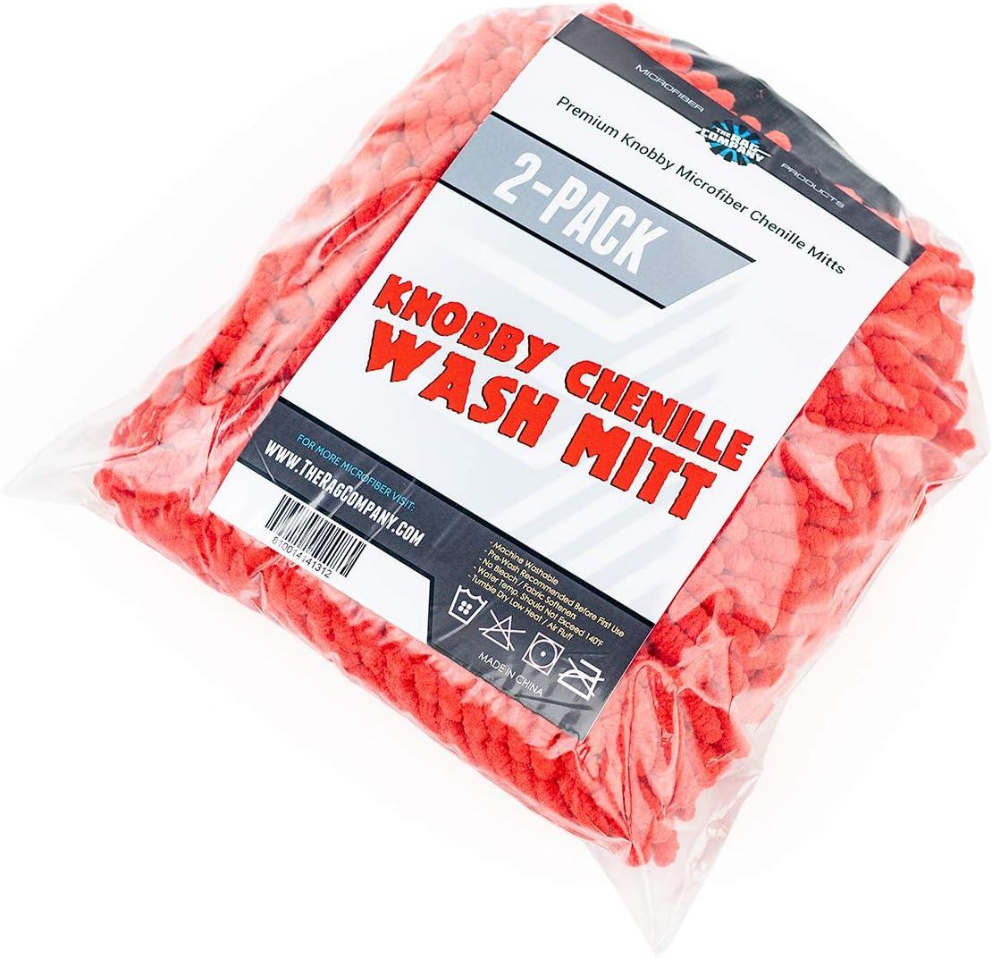 imageThe Rag Company  Premium Chenille Microfiber Knobby Wash Mitts  Perfect for Car Washing and Detailing ScratchFree LintFree DoubleSided Plush and Absorbent Lime Green  Blue 2PackRed