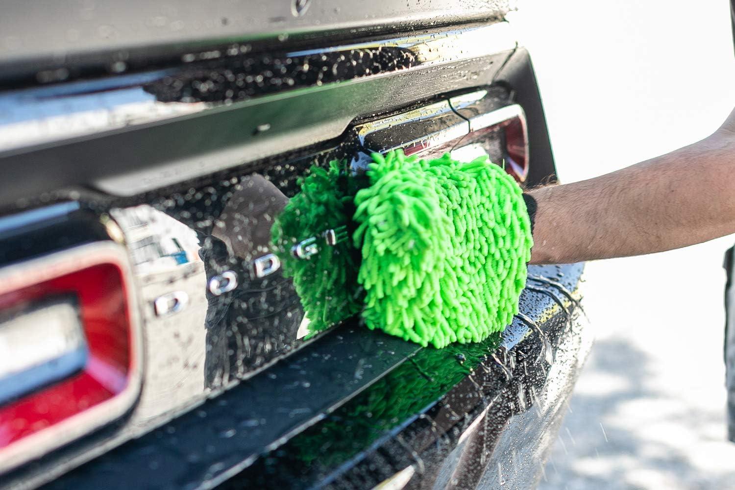 imageThe Rag Company  Premium Chenille Microfiber Knobby Wash Mitts  Perfect for Car Washing and Detailing ScratchFree LintFree DoubleSided Plush and Absorbent Lime Green  Blue 2PackLime Green