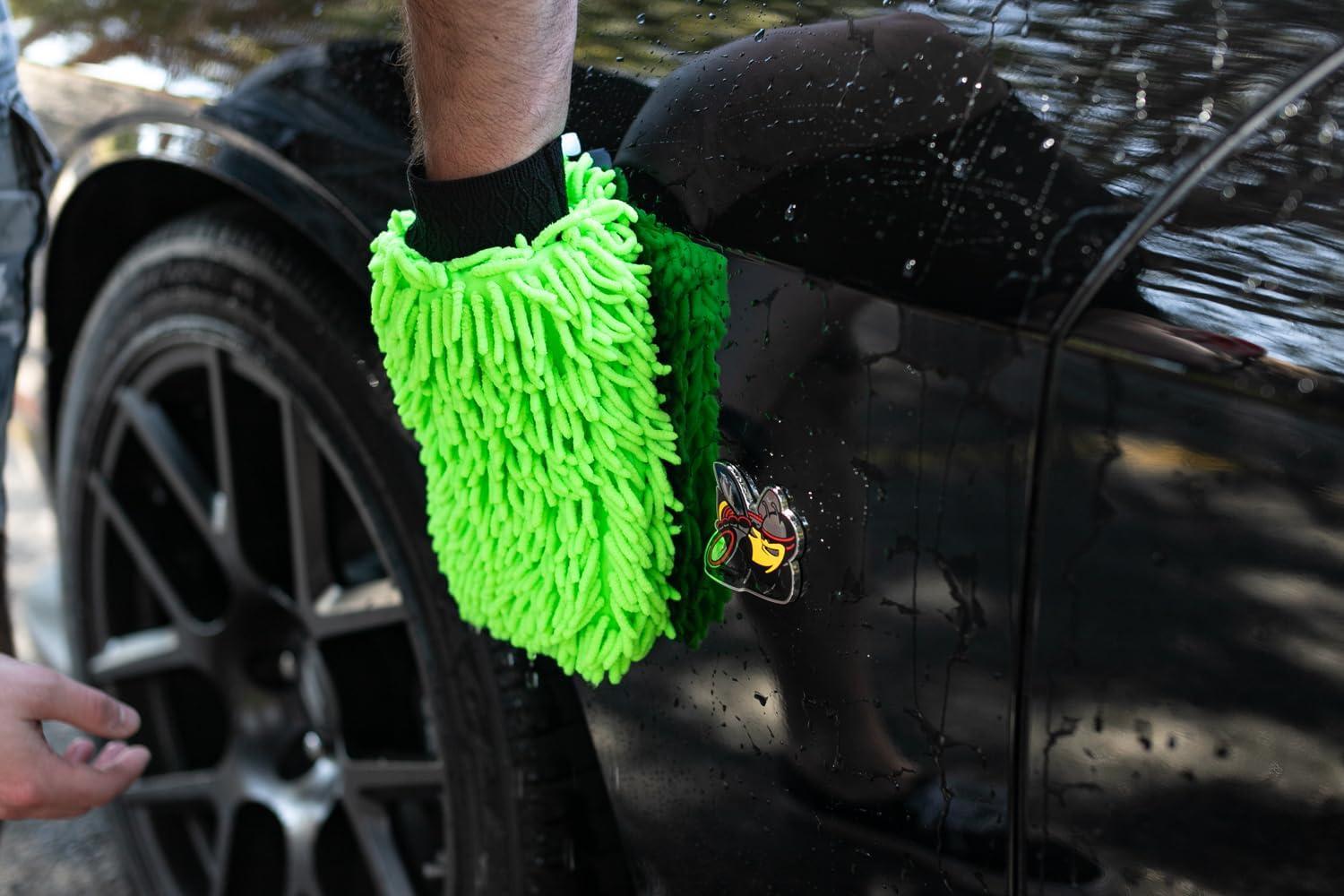 imageThe Rag Company  Premium Chenille Microfiber Knobby Wash Mitts  Perfect for Car Washing and Detailing ScratchFree LintFree DoubleSided Plush and Absorbent Lime Green  Blue 2PackLime Green