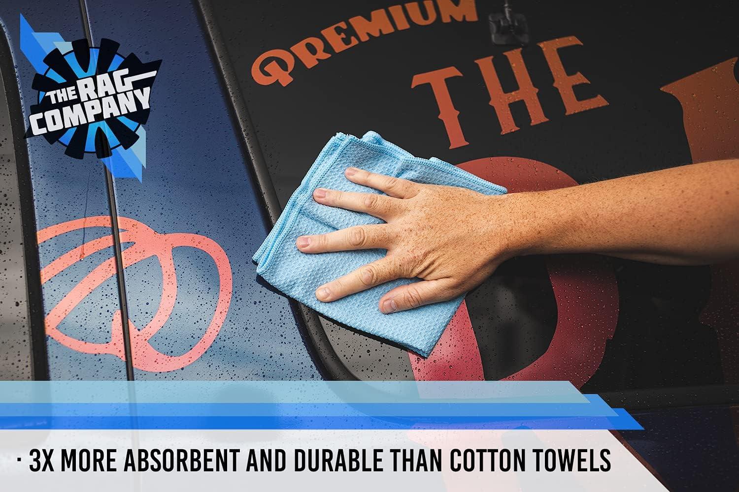 imageThe Rag Company  Standard Waffle Weave Microfiber Towels 2Pack Detailing Window Glass and Drying Wax ampamp Polish LintFree StreakFree 370gsm 16in x 24in Royal BlueLight Blue