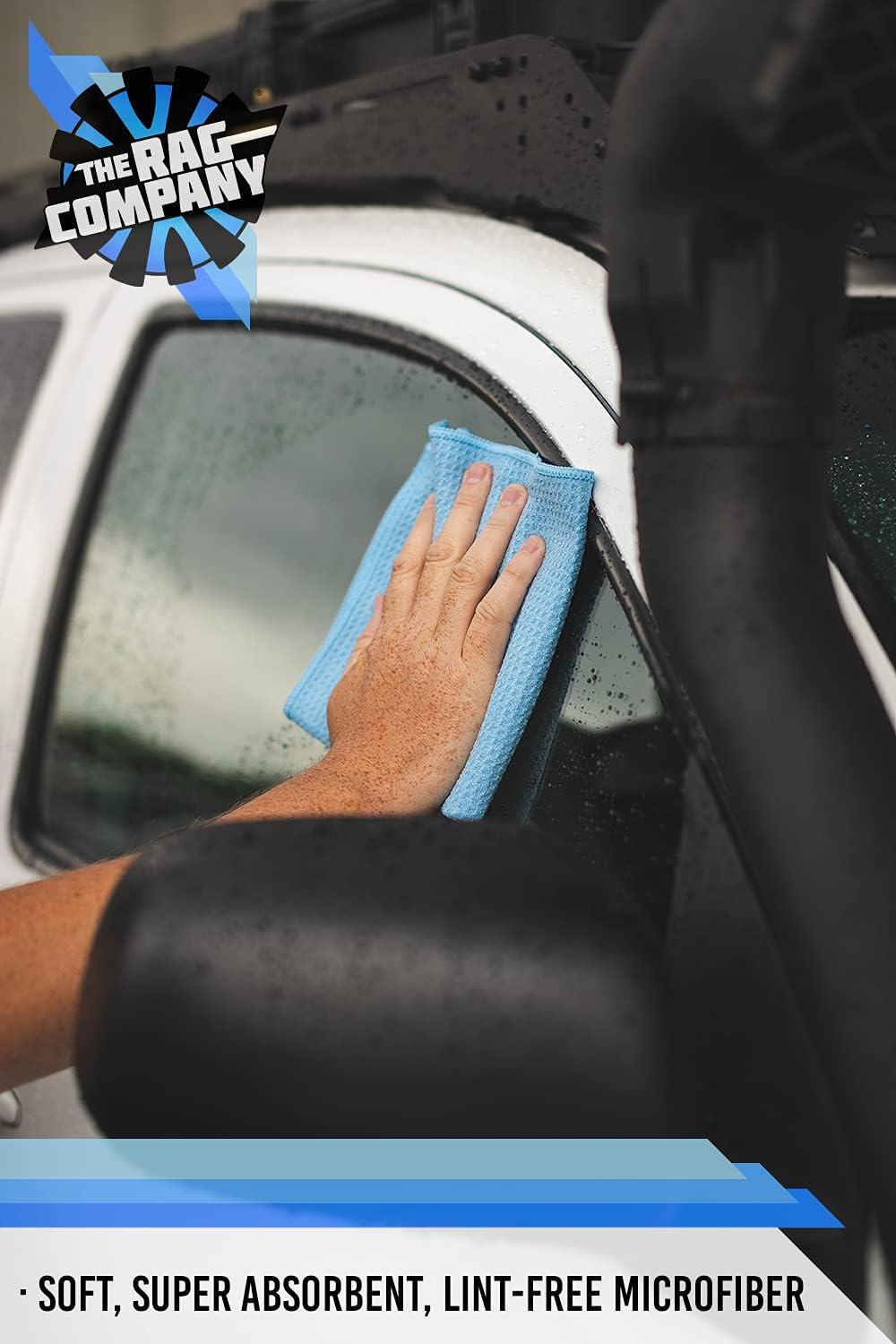 imageThe Rag Company  Standard Waffle Weave Microfiber Towels 2Pack Detailing Window Glass and Drying Wax ampamp Polish LintFree StreakFree 370gsm 16in x 24in Royal BlueLight Blue