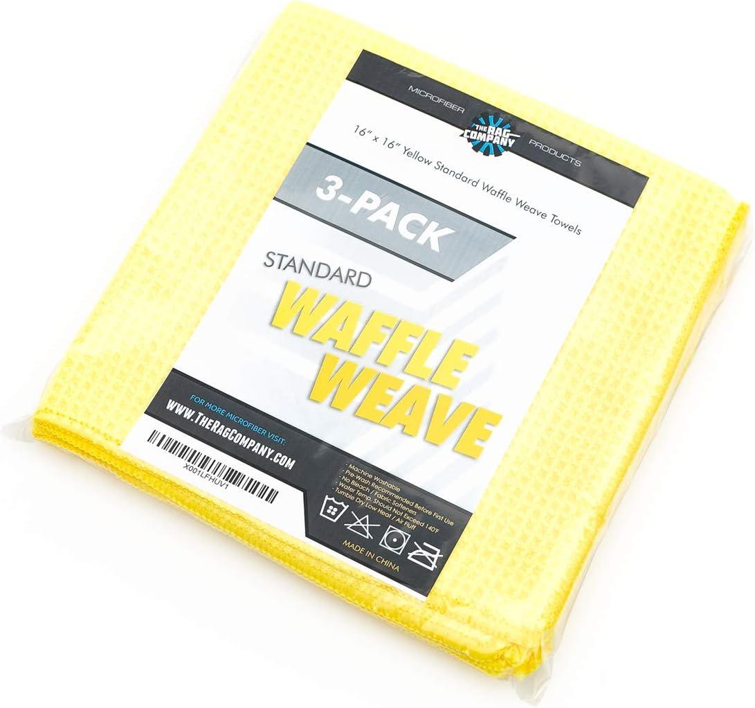 imageThe Rag Company  Standard Waffle Weave Microfiber Towels 2Pack Detailing Window Glass and Drying Wax ampamp Polish LintFree StreakFree 370gsm 16in x 24in Royal BlueYellow