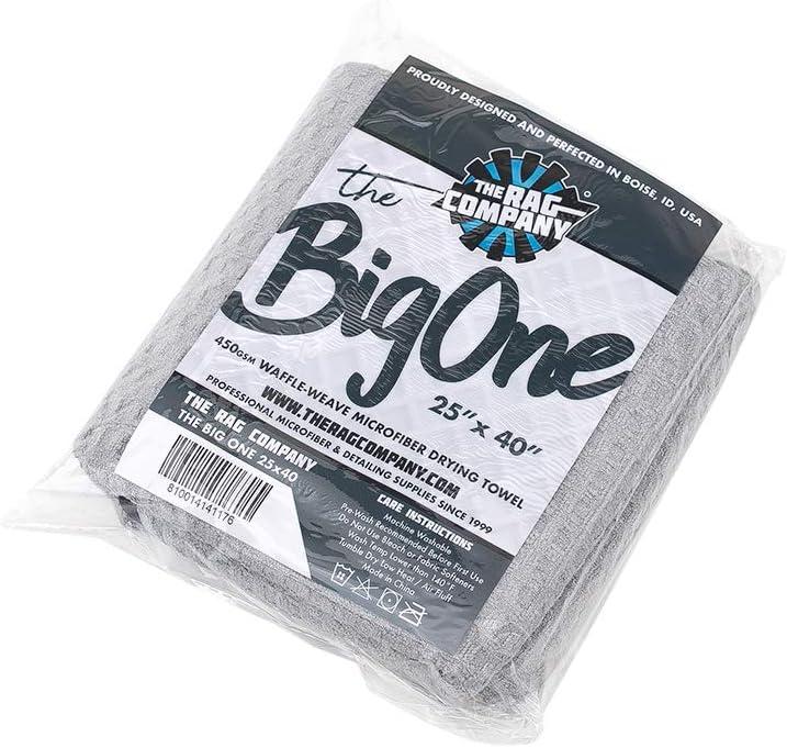 imageThe Rag Company  The Big One  WaffleWeave Microfiber Drying Towel Super Absorbent for Car Washes Detailing and More Buttersoft Suede Edges ScratchFree 450GSM 25in x 40in Grey
