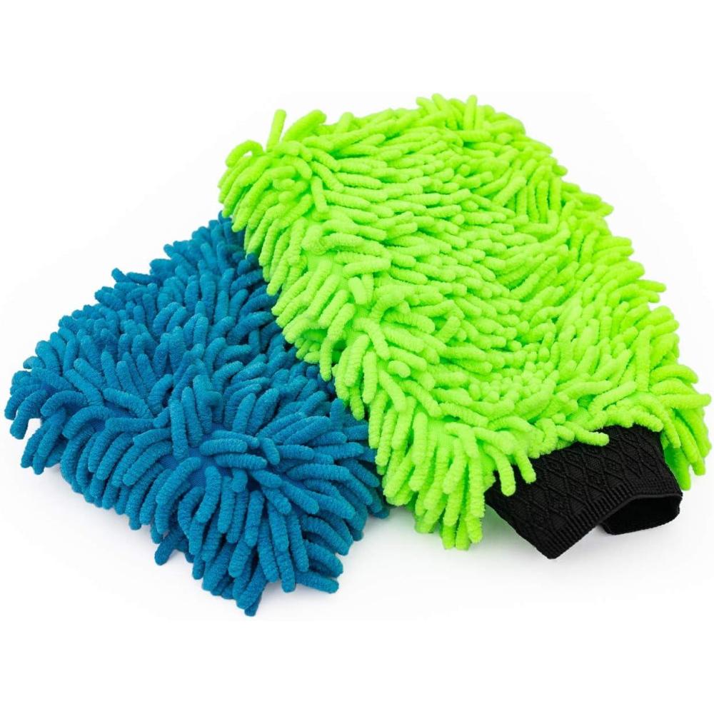 imageThe Rag Company  Premium Chenille Microfiber Knobby Wash Mitts  Perfect for Car Washing and Detailing ScratchFree LintFree DoubleSided Plush and Absorbent Lime Green  Blue 2PackLime Green  Blue