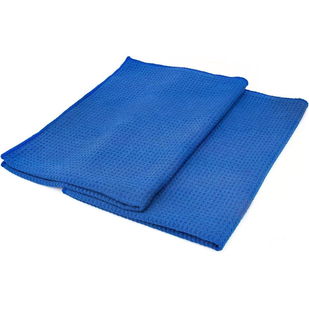 imageThe Rag Company  Standard Waffle Weave Microfiber Towels 2Pack Detailing Window Glass and Drying Wax ampamp Polish LintFree StreakFree 370gsm 16in x 24in Royal BlueRoyal Blue