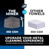 The Rag Company – The Miner – Professional Metal Polishing Microfiber Towels for Cars; Safe on High-End Wheels and Soft Metals, 70/30 Blend, Dual-Pile, 365GSM, 16in x 16in, Grey (10-Pack)(10in x 10in)