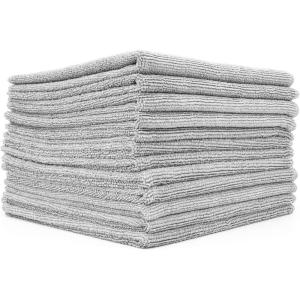 The Rag Company – All-Purpose Microfiber Terry Cleaning Towels – Commercial Grade, Highly Absorbent, Lint-Free, Streak-Free, Kitchens, Bathrooms, Offices, 300gsm, 16in x 16in, Pink (12-Pack)(Ice Grey)