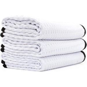 The Rag Company – Dry Me A River – Professional Korean 70/30 Blend, Microfiber Waffle-Weave, Drying & Detailing Towels, Soft Suede Edges, 390gsm, 16in x 24in, Light Blue (3-Pack)(White)