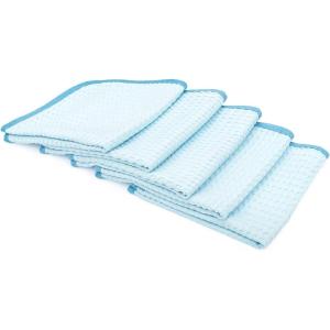 The Rag Company – Dry Me A River – Professional Korean 70/30 Blend, Microfiber Waffle-Weave, Drying & Detailing Towels, Soft Suede Edges, 390gsm, 16in x 24in, Light Blue (3-Pack)(Light Blue)