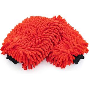 The Rag Company – Premium Chenille Microfiber Knobby Wash Mitts – Perfect for Car Washing and Detailing; Scratch-Free, Lint-Free, Double-Sided, Plush, and Absorbent; Lime Green + Blue (2-Pack)(Red)