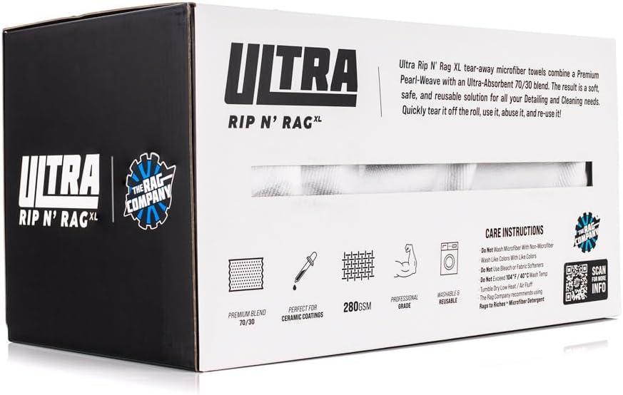 imageThe Rag Company Rip N Rag MultiPurpose Reusable Microfiber Towels for Home Office Garage RV and More 80 Count Roll Premium 7030 Blend 200gsmWhite