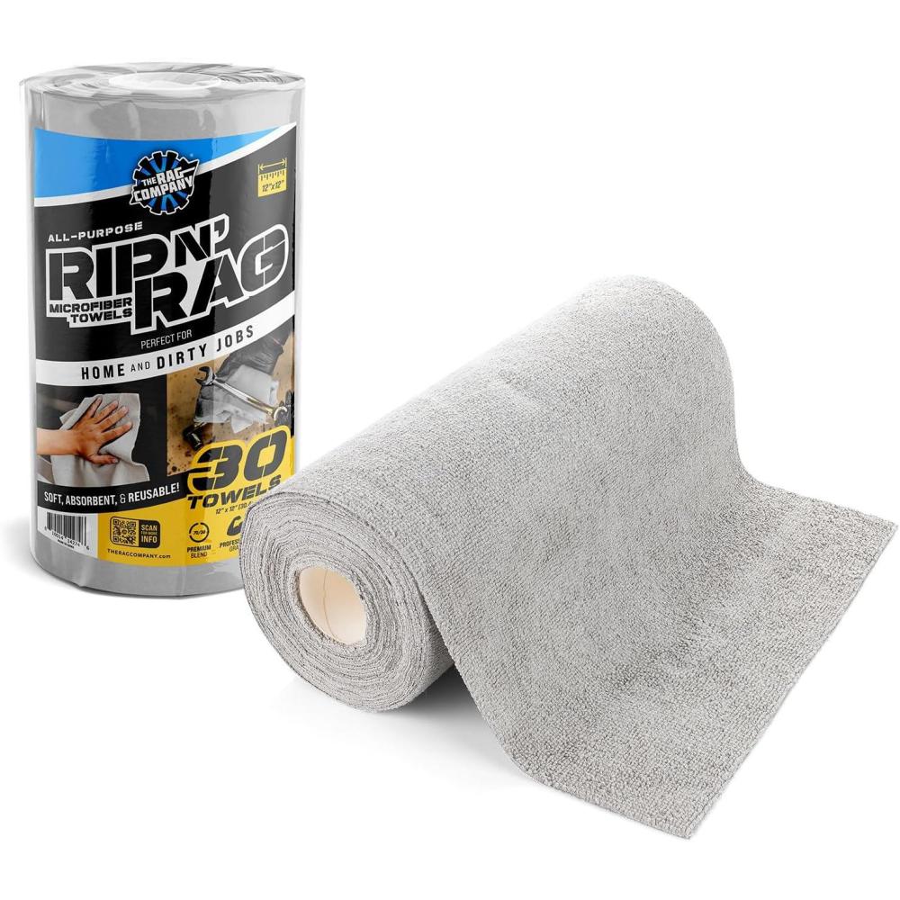 imageThe Rag Company  Rip N Rag MultiPurpose Reusable Microfiber Towels for Home Office Garage RV and More  80 Count Roll  Premium 7030 Blend  200gsmIce Grey