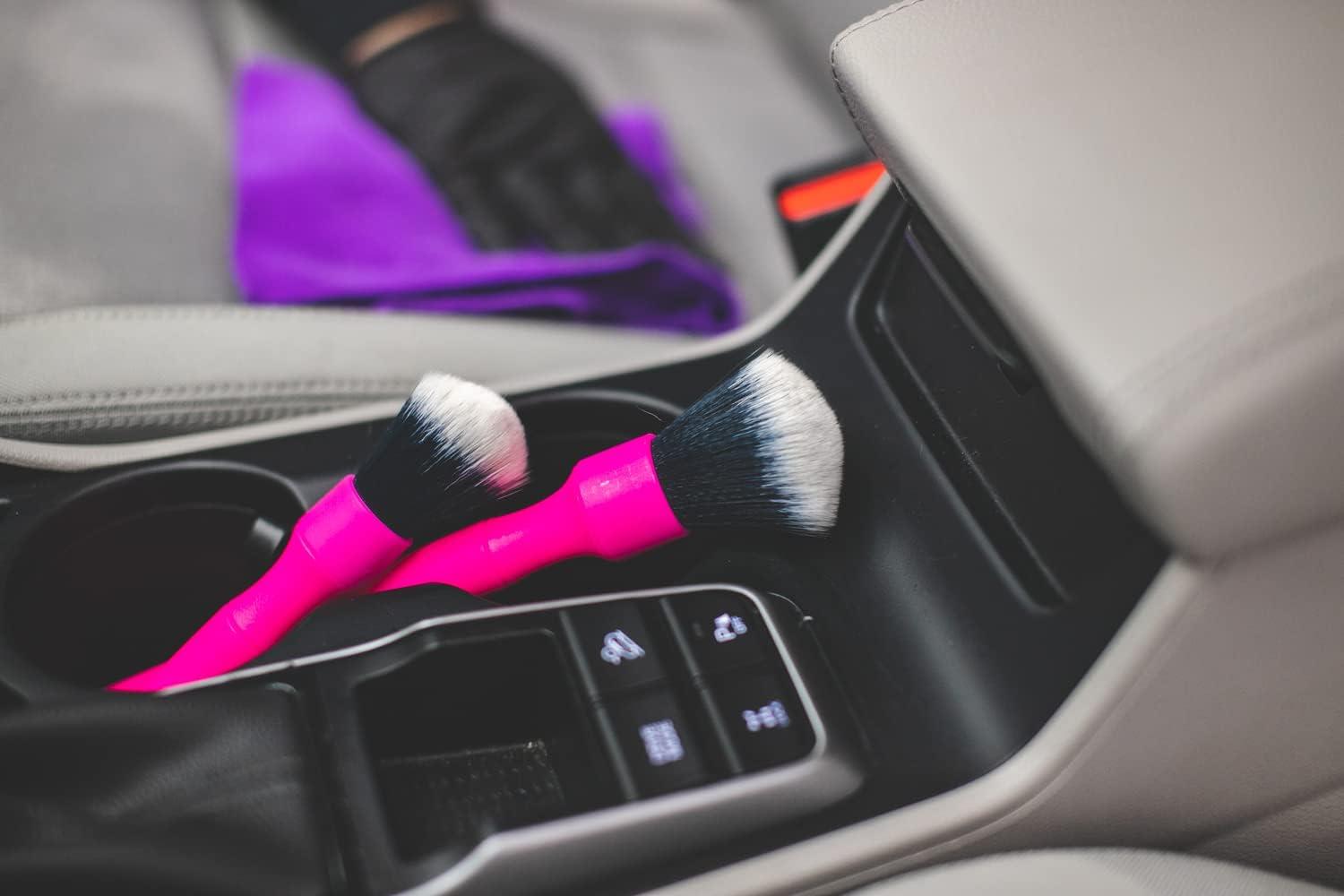 imageDetail Factory Synthetic Detailing Brush UltraSoft Bristles Comfortable Grip and ScratchFree Cleaning for Exterior Interior Emblems Badges and InstrumentGuage Panels Red LongPink