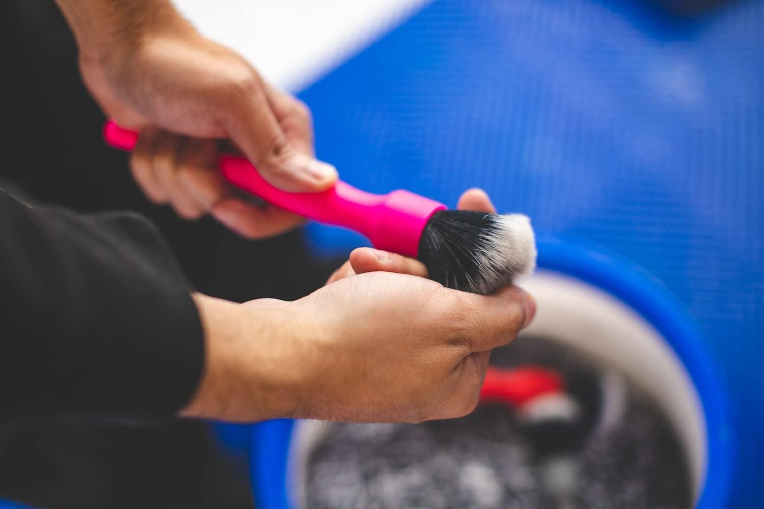 imageDetail Factory Synthetic Detailing Brush UltraSoft Bristles Comfortable Grip and ScratchFree Cleaning for Exterior Interior Emblems Badges and InstrumentGuage Panels Red LongBlack