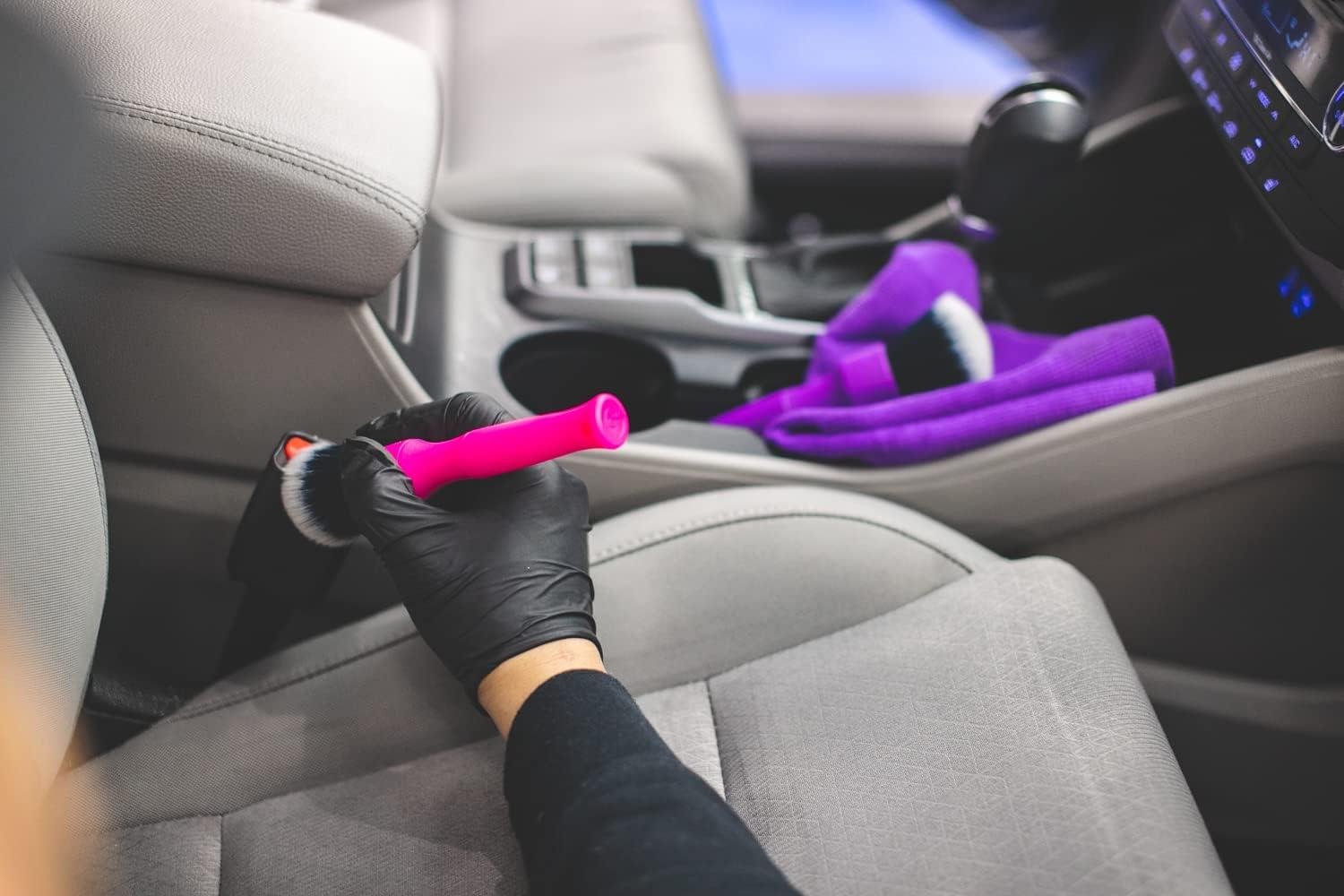 imageDetail Factory Synthetic Detailing Brush UltraSoft Bristles Comfortable Grip and ScratchFree Cleaning for Exterior Interior Emblems Badges and InstrumentGuage Panels Red LongPink