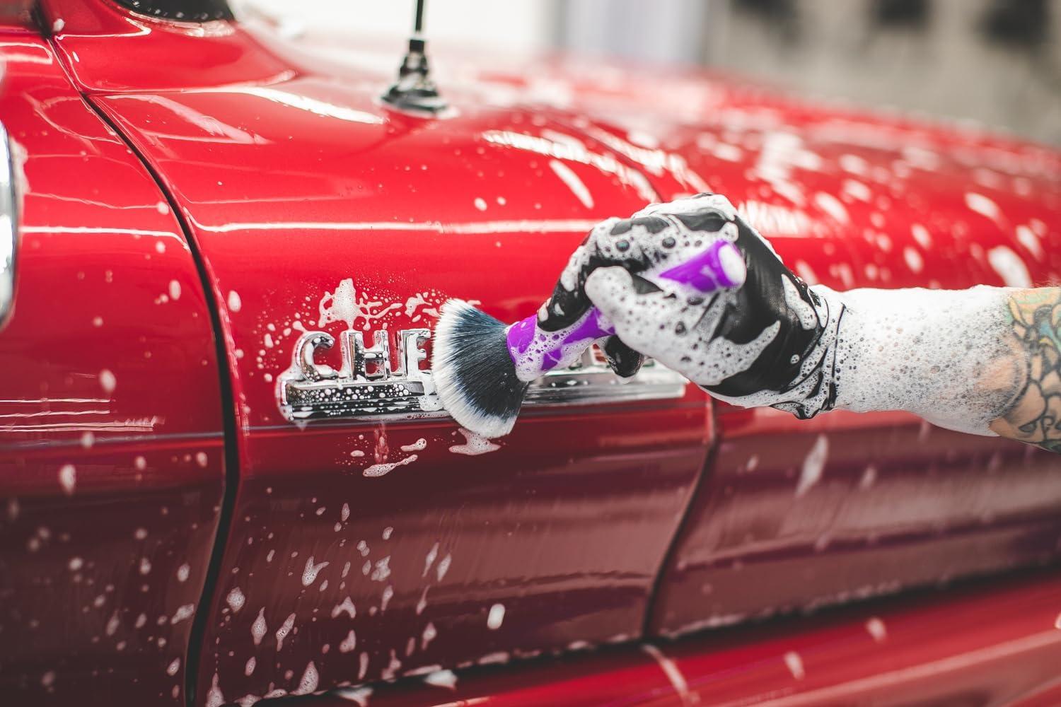 imageDetail Factory Synthetic Detailing Brush UltraSoft Bristles Comfortable Grip and ScratchFree Cleaning for Exterior Interior Emblems Badges and InstrumentGuage Panels Red LongPurple