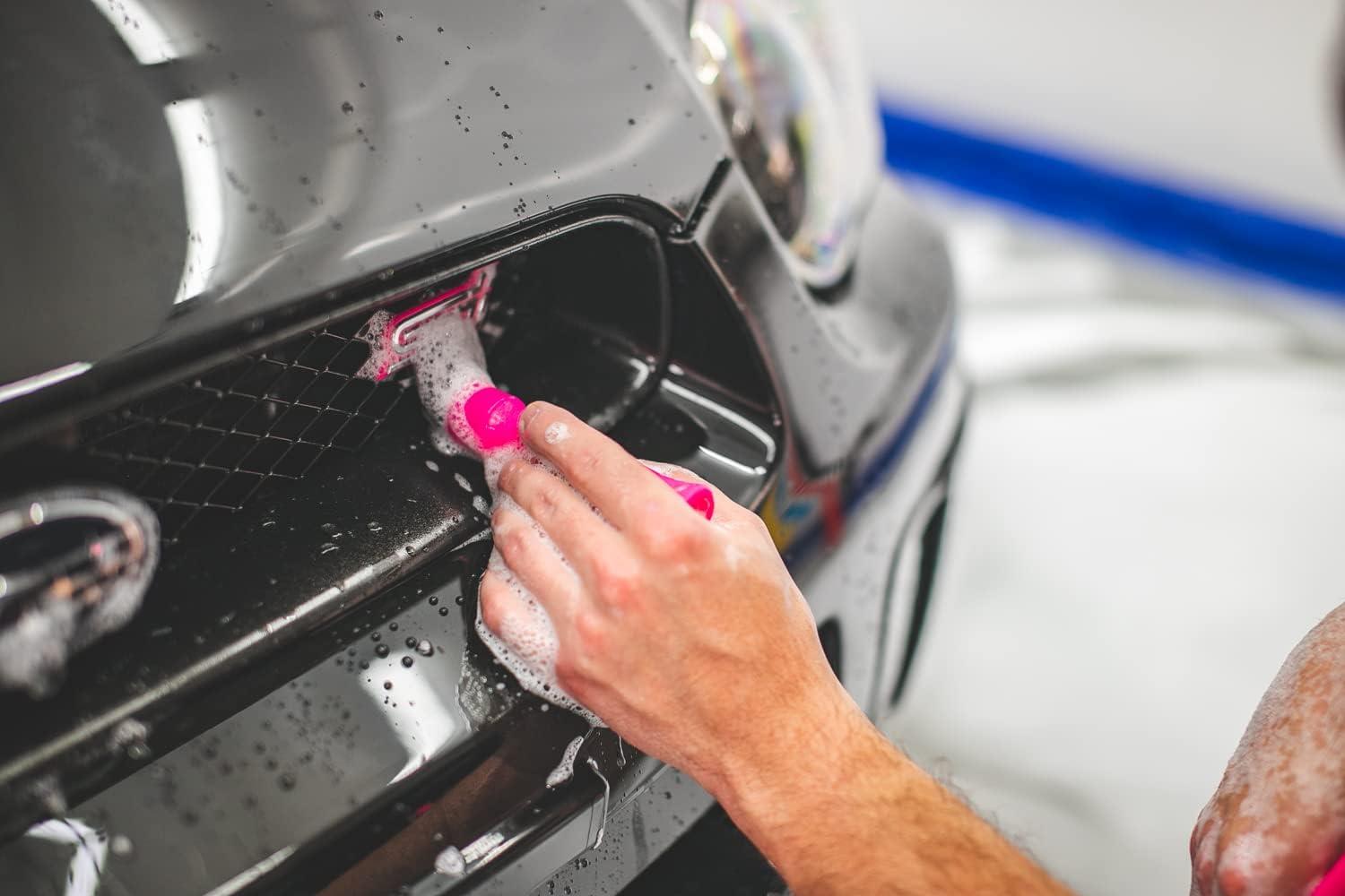 imageDetail Factory Synthetic Detailing Brush UltraSoft Bristles Comfortable Grip and ScratchFree Cleaning for Exterior Interior Emblems Badges and InstrumentGuage Panels Red LongPink