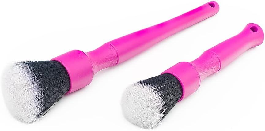 imageDetail Factory Synthetic Detailing Brush UltraSoft Bristles Comfortable Grip and ScratchFree Cleaning for Exterior Interior Emblems Badges and InstrumentGuage Panels Red LongPink
