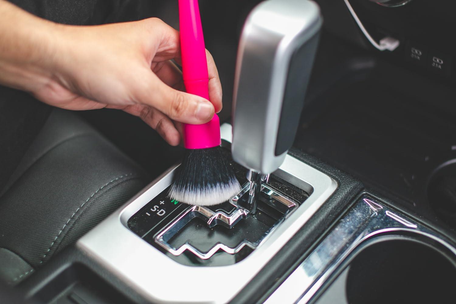 imageDetail Factory Synthetic Detailing Brush UltraSoft Bristles Comfortable Grip and ScratchFree Cleaning for Exterior Interior Emblems Badges and InstrumentGuage Panels Red LongPink