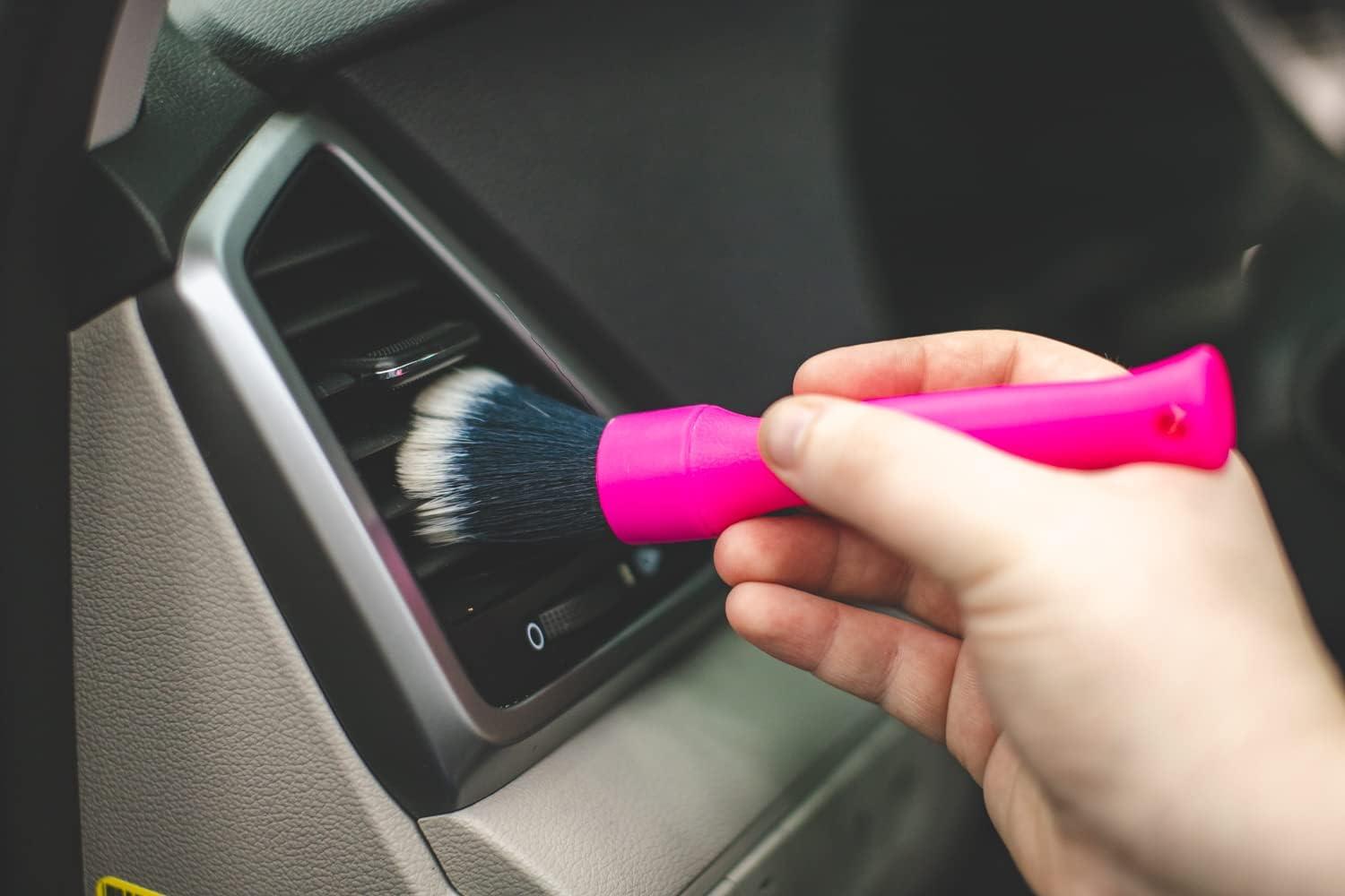 imageDetail Factory Synthetic Detailing Brush UltraSoft Bristles Comfortable Grip and ScratchFree Cleaning for Exterior Interior Emblems Badges and InstrumentGuage Panels Red LongPink