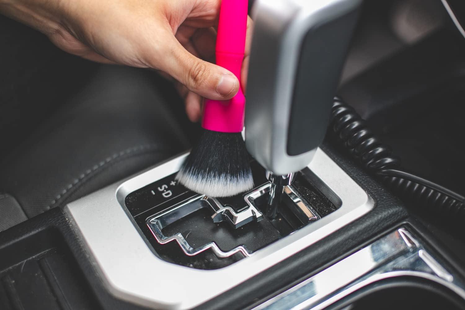imageDetail Factory Synthetic Detailing Brush UltraSoft Bristles Comfortable Grip and ScratchFree Cleaning for Exterior Interior Emblems Badges and InstrumentGuage Panels Red LongPink