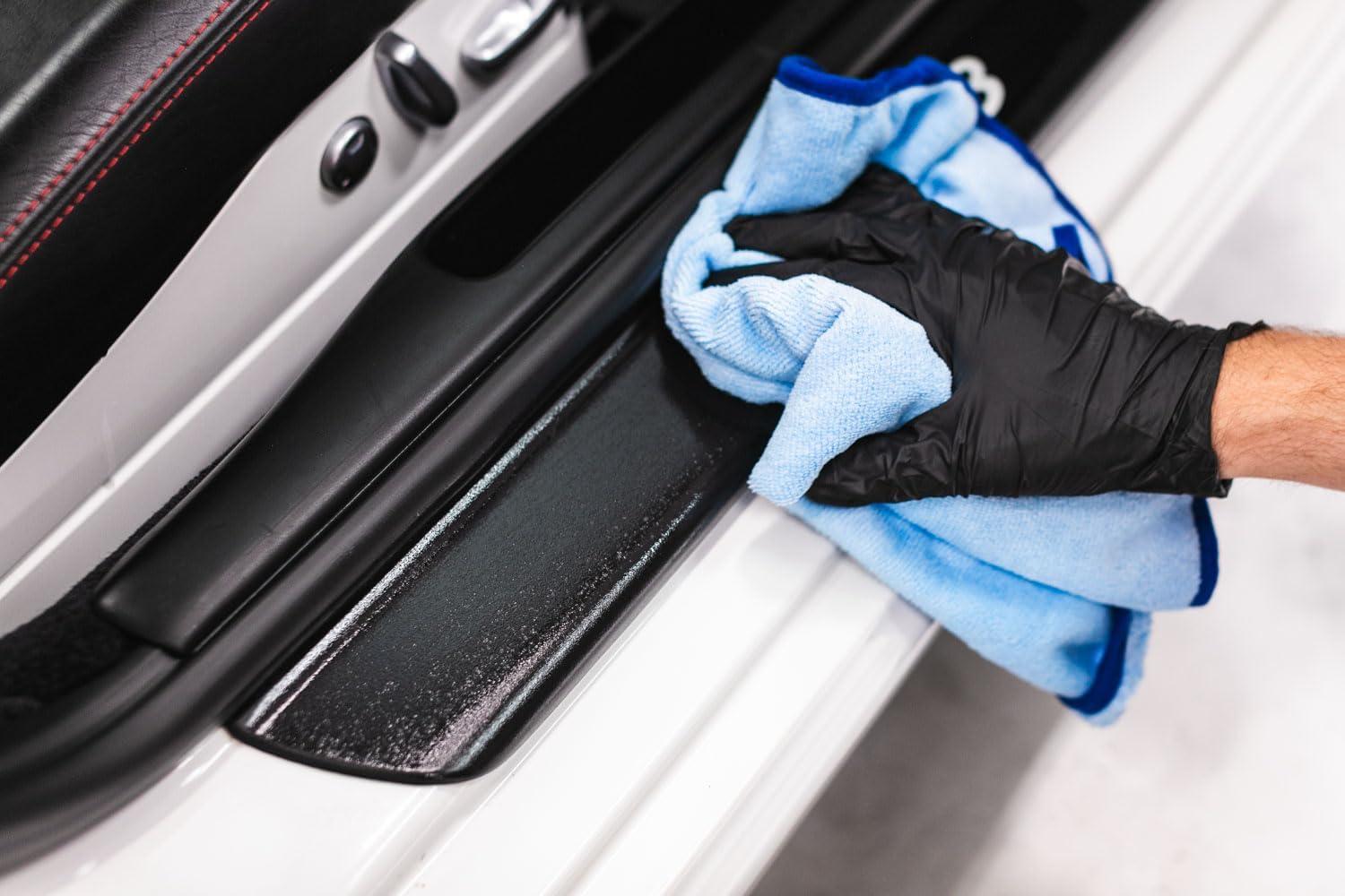 imageThe Rag Company The Blue Collar Premium 7030 Blend Microfiber Detailing Towels Dual Pile Weave with Soft Paint SafeSafe Border LongLasting and Tough 380gsm 16in x 24in Light Blue 6Pack