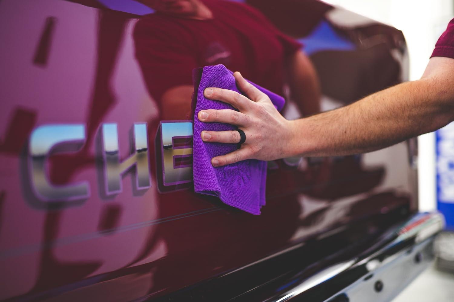 imageThe Rag Company The Premium Edgeless Pearl Perfect for Ceramic Coating Application Leveling Tagless Design 7030 Blend Microfiber South Korean Manufacture 16in x 16in 320GSM Purple 10Pack