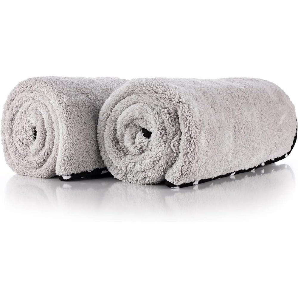 imageThe Rag Company  The Dryer Wolf  Premium 7030 Blend Microfiber Drying Towels UltraPlush Knit Weave with Soft Suede Wolf Head Border Safe and ScratchFree 550gsm 25in x 40in Cool Grey 2Pack