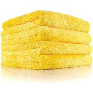 The Rag Company – Eagle Edgeless 500 (4-Pack) Professional Korean 70/30 Blend Super Plush Microfiber Detailing Towels, 500GSM, 16in x 16in, Red(Gold)