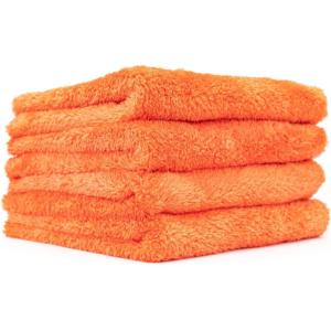 The Rag Company – Eagle Edgeless 500 (4-Pack) Professional Korean 70/30 Blend Super Plush Microfiber Detailing Towels, 500GSM, 16in x 16in, Red(Orange)