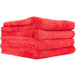 The Rag Company – Eagle Edgeless 500 (4-Pack) Professional Korean 70/30 Blend Super Plush Microfiber Detailing Towels, 500GSM, 16in x 16in, Red(Red)