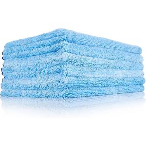 The Rag Company – The Blue Collar – Premium 70/30 Blend Microfiber Detailing Towels; Dual Pile Weave with Soft Paint Safe-Safe Border; Long-Lasting and Tough; 380gsm, 16in x 24in, Light Blue (6-Pack)