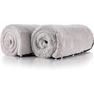 The Rag Company – The Dryer Wolf – Premium 70/30 Blend Microfiber Drying Towels; Ultra-Plush Knit Weave with Soft Suede Wolf Head Border; Safe and Scratch-Free; 550gsm, 25in x 40in, Cool Grey (2-Pack)