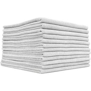 The Rag Company – The Pearl – Professional Microfiber Detailing Towel for Ceramic Coating Leveling and Sealant Removal, Safe and Scratch-Free with No Tags, 320gsm, 16in x 16in, Green -12 Pack(Ice Grey)