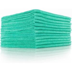 The Rag Company – The Pearl – Professional Microfiber Detailing Towel for Ceramic Coating Leveling and Sealant Removal, Safe and Scratch-Free with No Tags, 320gsm, 16in x 16in, Green -12 Pack(Green)