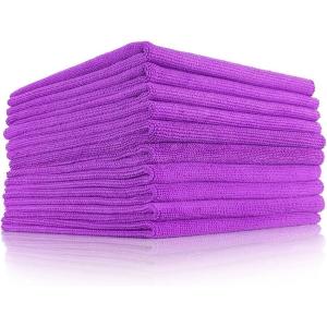 The Rag Company – The Premium Edgeless Pearl – Perfect for Ceramic Coating Application Leveling; Tagless Design; 70/30 Blend Microfiber; South Korean Manufacture; 16in x 16in, 320GSM, Purple (10-Pack)