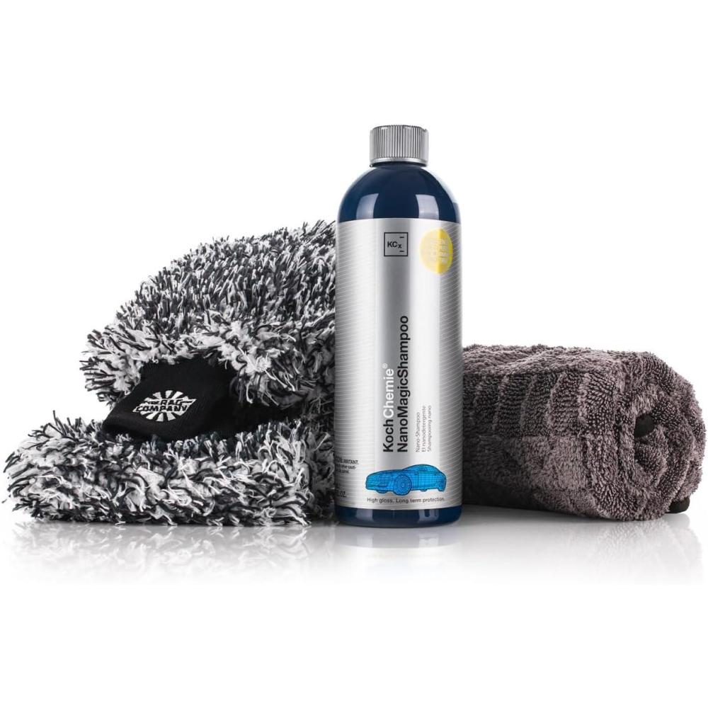 image:imageThe Rag Company 4Piece Premium Essential Car Wash Kit Includes Famous Gauntlet Drying Towel Cyclone Wash Mitt Wash Pad and Premium NanoMagic Car Shampoo